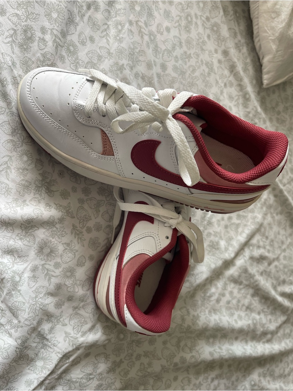 Nike White Sneakers with red and pink Accents